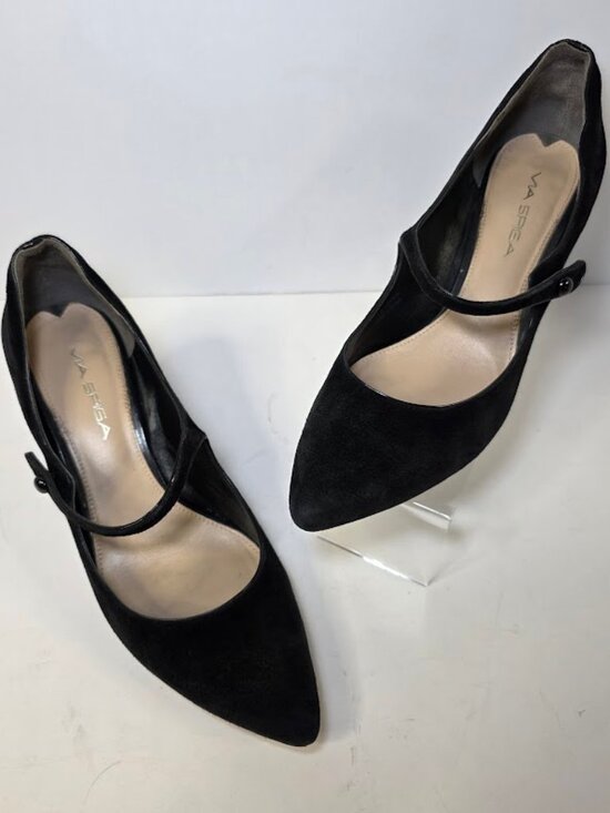 Via Spiga Shoes - Via Spiga Black Suede Pointed Toe Mary Jane Heels 7.5